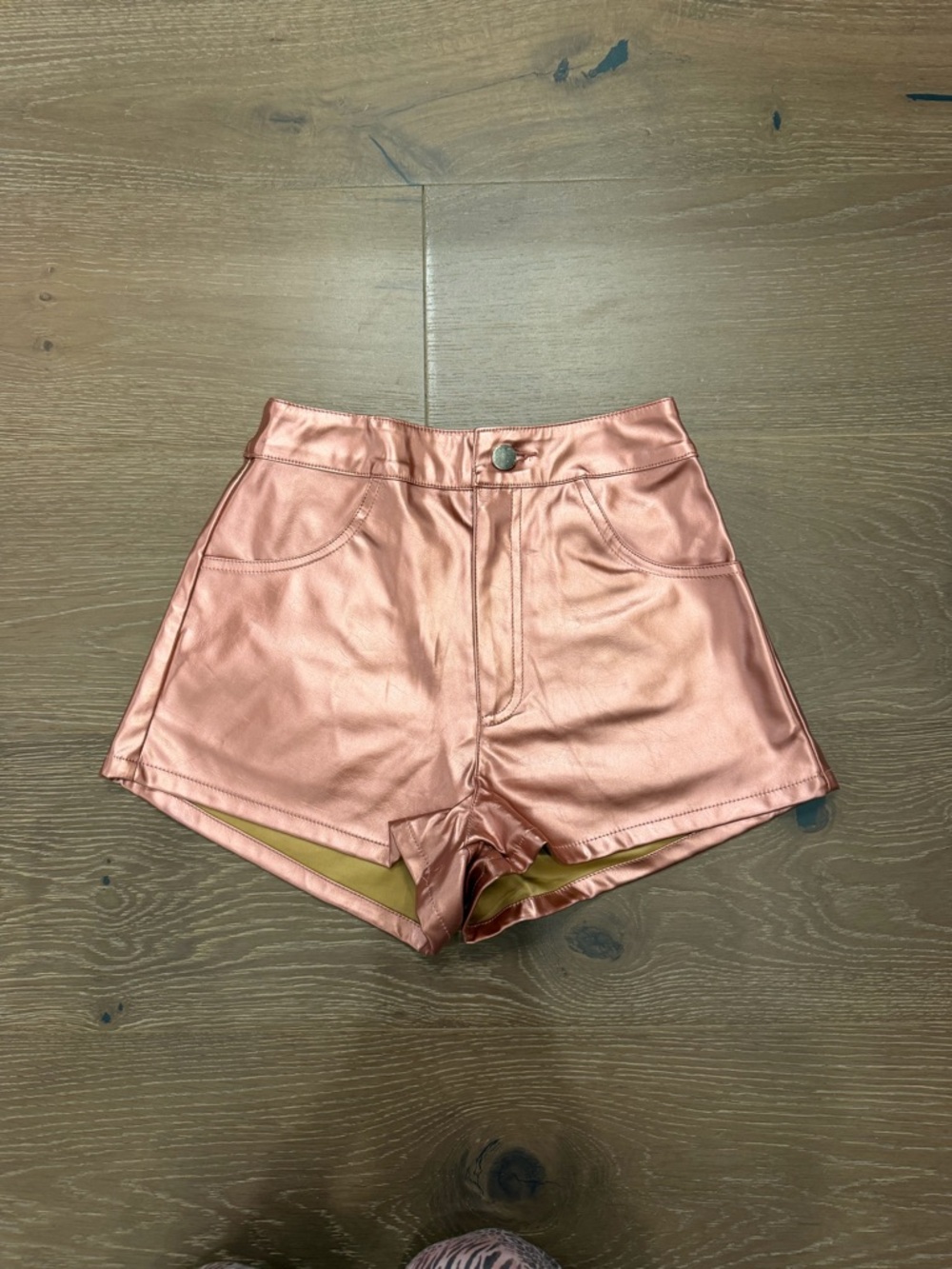 by the way. Metallic Rose Gold High-Waist Faux Leather Shorts